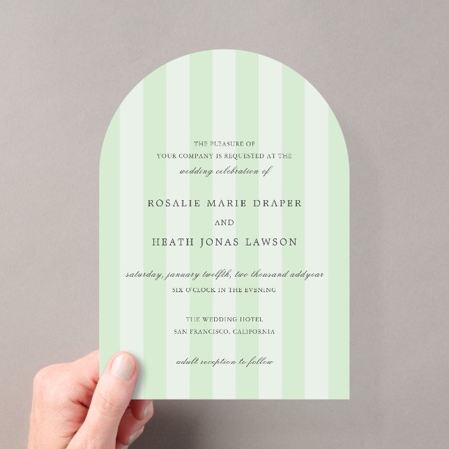 Invitations En Acrylique Modern Green Stripes Elegant Wedding (In situ (ordinateur de poche))