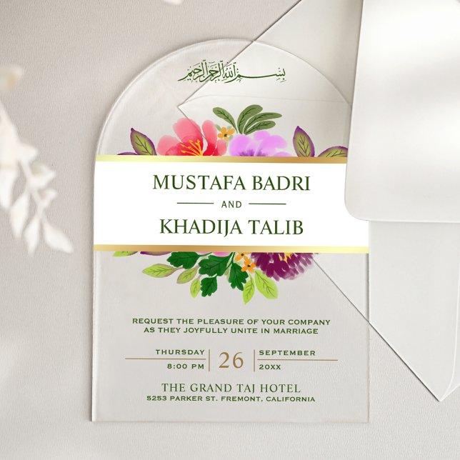 Invitations En Acrylique Modern Greenery and Floral Islamic Muslim Wedding (Créateur téléchargé)