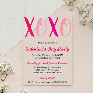 Invitations En Acrylique Modern Hugs & Kisses (XOXO) Saint-Valentin