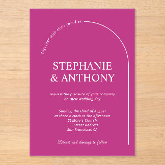Invitations En Acrylique Modern Minimal Magenta with Arch Wedding   
