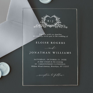 Invitations En Acrylique Modern Minimalist Calligraphy Crest monogram Chic