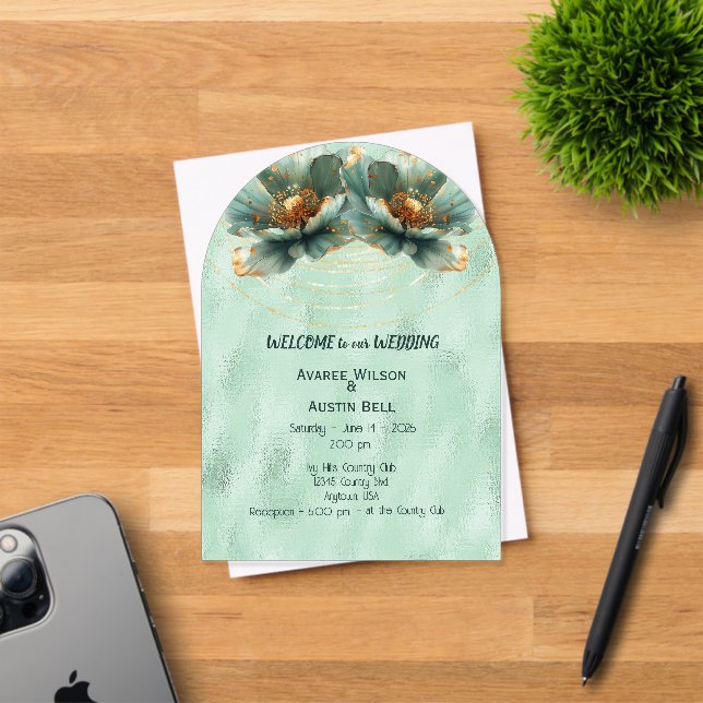 Invitations En Acrylique Modern Minimalist Emerald and White Wedding (Insitu (Carte d'invitation))