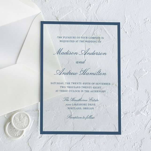Invitations En Acrylique Modern Navy Border Wedding (Créateur téléchargé)