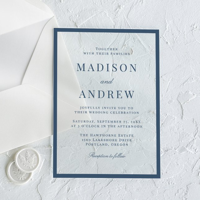 Invitations En Acrylique Modern Navy Border Wedding (Créateur téléchargé)