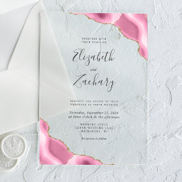 Invitations En Acrylique Modern Pink Gold Agate Corners Wedding