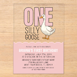 Invitations En Acrylique Modern Pink One Silly Goose 1er anniversaire