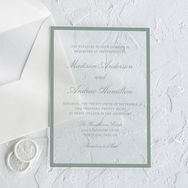 Invitations En Acrylique Modern Sage Green Border Wedding (Créateur téléchargé)