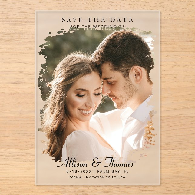 Invitations En Acrylique Modern Save the Date Photo Chic Mariage (Recto)