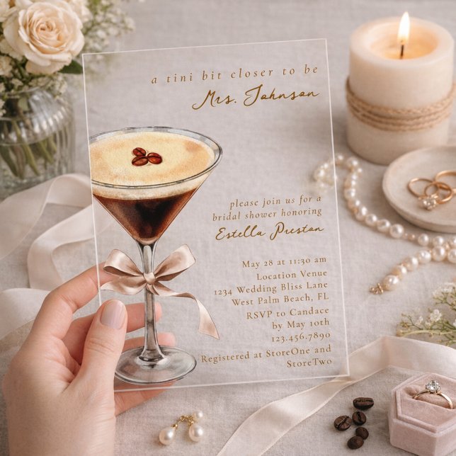 Invitations En Acrylique Modern Simple Bow Espresso Martini Bridal Shower (Créateur téléchargé)