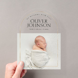 Invitations En Acrylique Modern Simple Golden Arch Baby Photo Birth