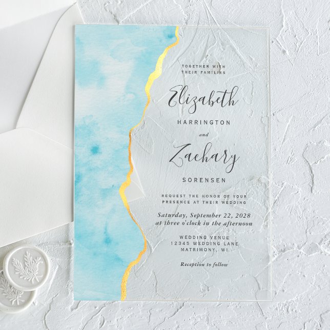 Invitations En Acrylique Modern Watercolor Aqua Blue Agate Wedding (Créateur téléchargé)