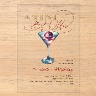 Invitations En Acrylique Moderne A Tini Bit Martini Anniversaire Cerise