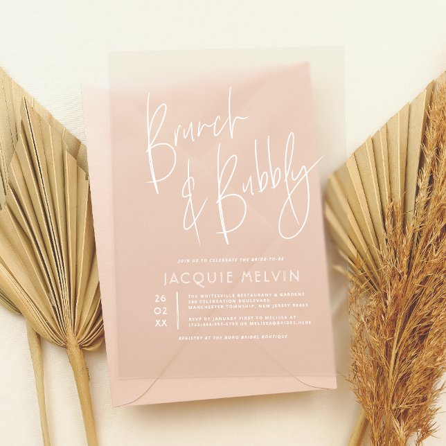 Invitations En Acrylique Moderne & Boho Brunch & Bubbly Fête des mariées (Card Mock-up)