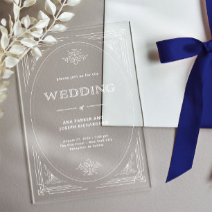 Invitations En Acrylique Moderne Déco   Élégant Cadre Blanc de Mariage