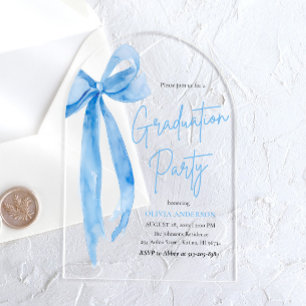 Invitations En Acrylique Moderne Elégant tendance Bleu Bow Graduation Arche
