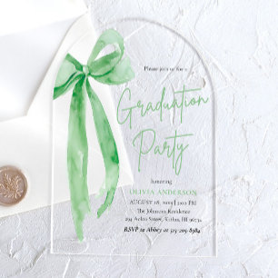 Invitations En Acrylique Moderne Elégant tendance Bow Green Graduation Arch