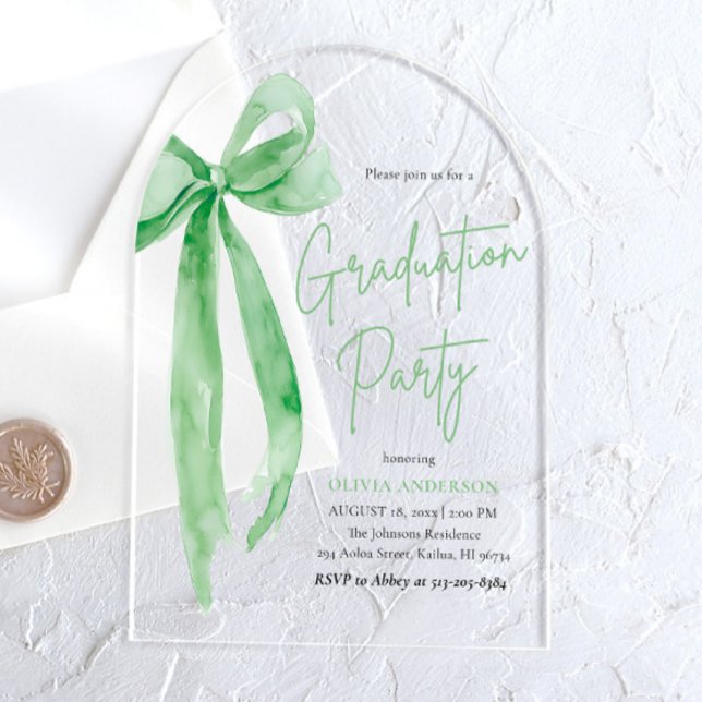 Invitations En Acrylique Moderne Elégant tendance Bow Green Graduation Arch (Créateur téléchargé)