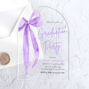 Invitations En Acrylique Moderne Elégant tendance Purple Bow Graduation Arc