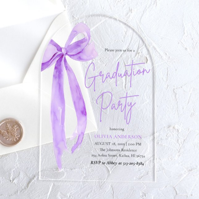 Invitations En Acrylique Moderne Elégant tendance Purple Bow Graduation Arc (Créateur téléchargé)