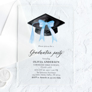 Invitations En Acrylique Moderne Elégant tendance Stylish Bleu Bow Graduati
