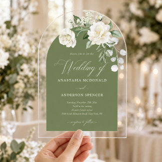 Invitations En Acrylique Moderne Mariage en Acrylique Clair Botanique