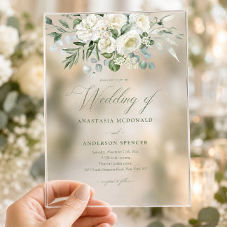 Invitations En Acrylique Moderne Mariage en Acrylique Frosted Botanique