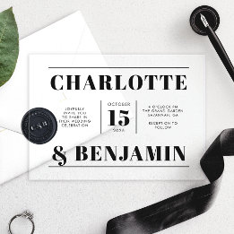 Invitations En Acrylique Moderne Mariage Horizontal Noir Gras