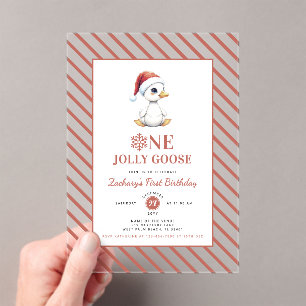 Invitations En Acrylique Moderne Noël Premier Anniversaire Une Oie Joyeuse