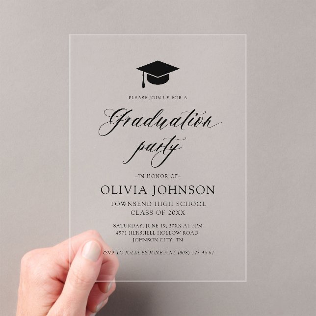 Invitations En Acrylique Moderne Simple Minimaliste Photo Graduation Party (In situ (ordinateur de poche))