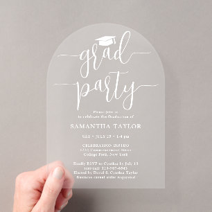Invitations En Acrylique Moderne tendance blanc écriture partie diplômé tra