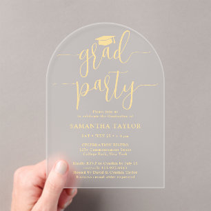Invitations En Acrylique Moderne tendance Gold Script Grad Party Translucid