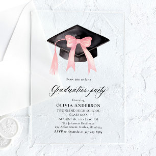 Invitations En Acrylique Moderne tendance Pink Bow Graduation Cap Graduatio
