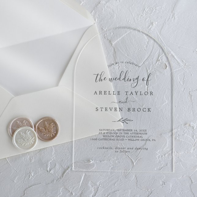 Invitations En Acrylique Moins de feuilles Fancy Moderne Simple Mariage bot (Minimal Leaf Fancy Modern Simple Botanical Wedding Acrylic Invitations)