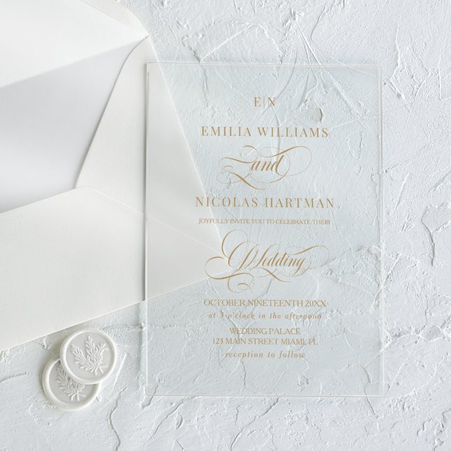 Invitations En Acrylique Monogram Gold Elegant Mariage de calligraphie (Créateur téléchargé)
