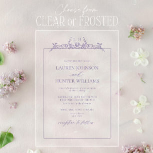 Invitations En Acrylique Monogramme de mariage floral lavande