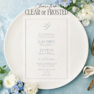 Invitations En Acrylique Monogramme Mariage classique Dusty Blue Calligraph