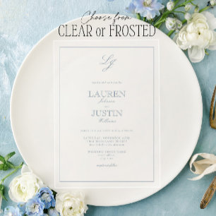 Invitations En Acrylique Monogramme Mariage classique Dusty Blue Calligraph