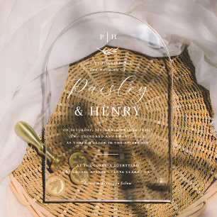 Invitations En Acrylique Monogramme Minimaliste Élégant Mariage Formel Arch