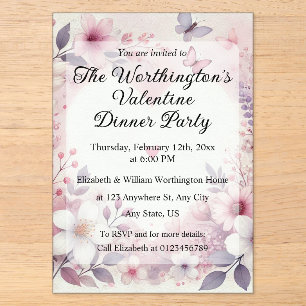 Invitations En Acrylique Monogramme nom cœurs floraux aquarelle romantique