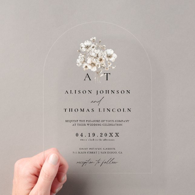 Invitations En Acrylique Monogramme rustique élégant Mariage floral (In situ (ordinateur de poche))