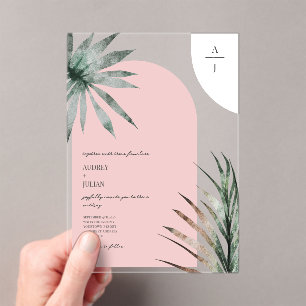 Invitations En Acrylique Monogrammes Arches Mariage rose clair
