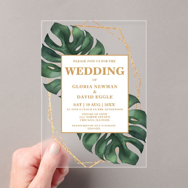 Invitations En Acrylique Monstera Tropical Palm Feuille Mariage (In situ (ordinateur de poche))