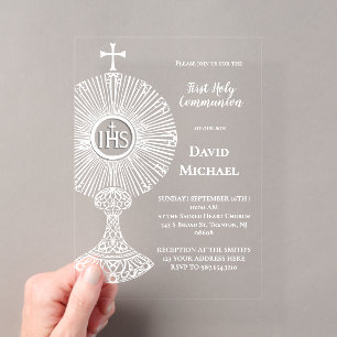 Invitations En Acrylique monstrance blanche Première communion