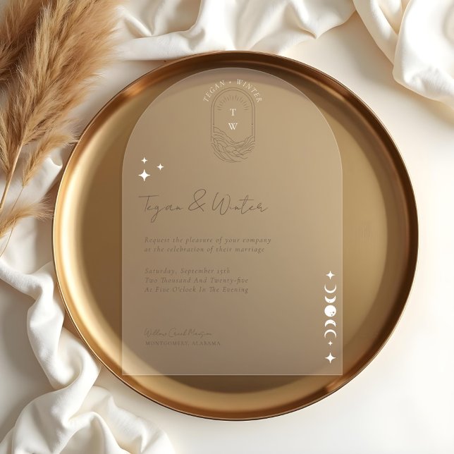 Invitations En Acrylique Moon céleste et Mariage d'arc étoilé (Minimal Celestial Holistic Boho Moon & Stars Arch Acrylic Invitations)