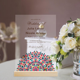 Invitations En Acrylique Moroccan Lattice Geometric Mandala Wedding