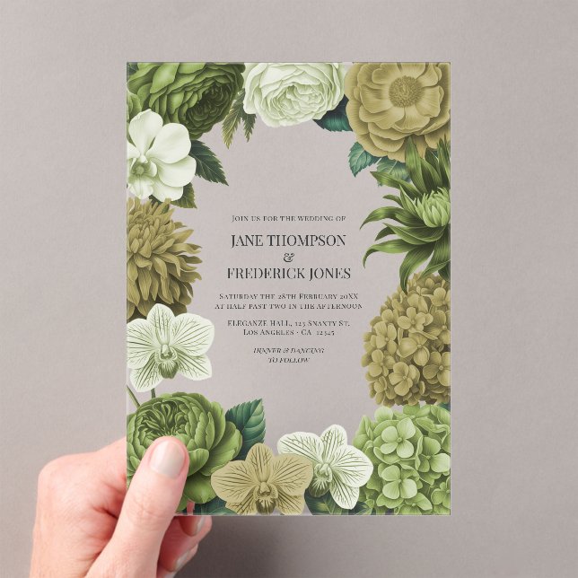 Invitations En Acrylique Moss Green, Fern Mist & Pale Pistachio Wedding (In situ (ordinateur de poche))