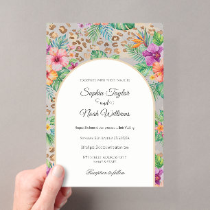 Invitations En Acrylique Motif Imprimé Léopard Floral Tropical