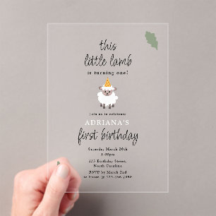 Invitations En Acrylique Moutons Agneaux Fête à la Ferme Animaux 1er Annive
