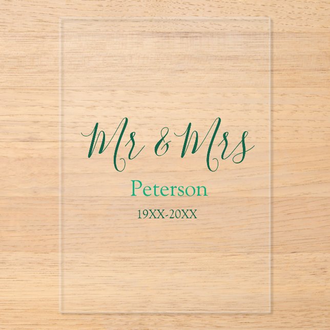 Invitations En Acrylique Mr & Mrs last name married year wedding engagement (Recto)