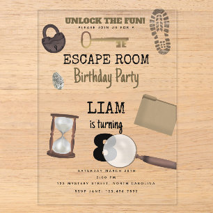 Invitations En Acrylique Mystery Kids Secret Agent Spy Détective Anniversai